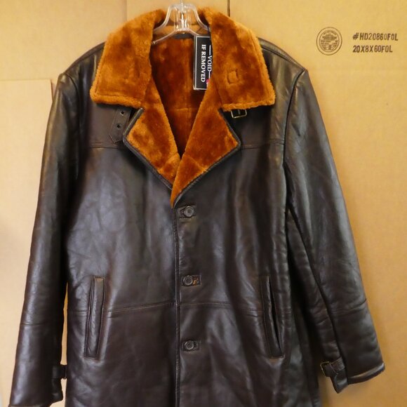 Brown Shearling Leather Peacoat – Wear, Marks, As-Is - Picture 1 of 15